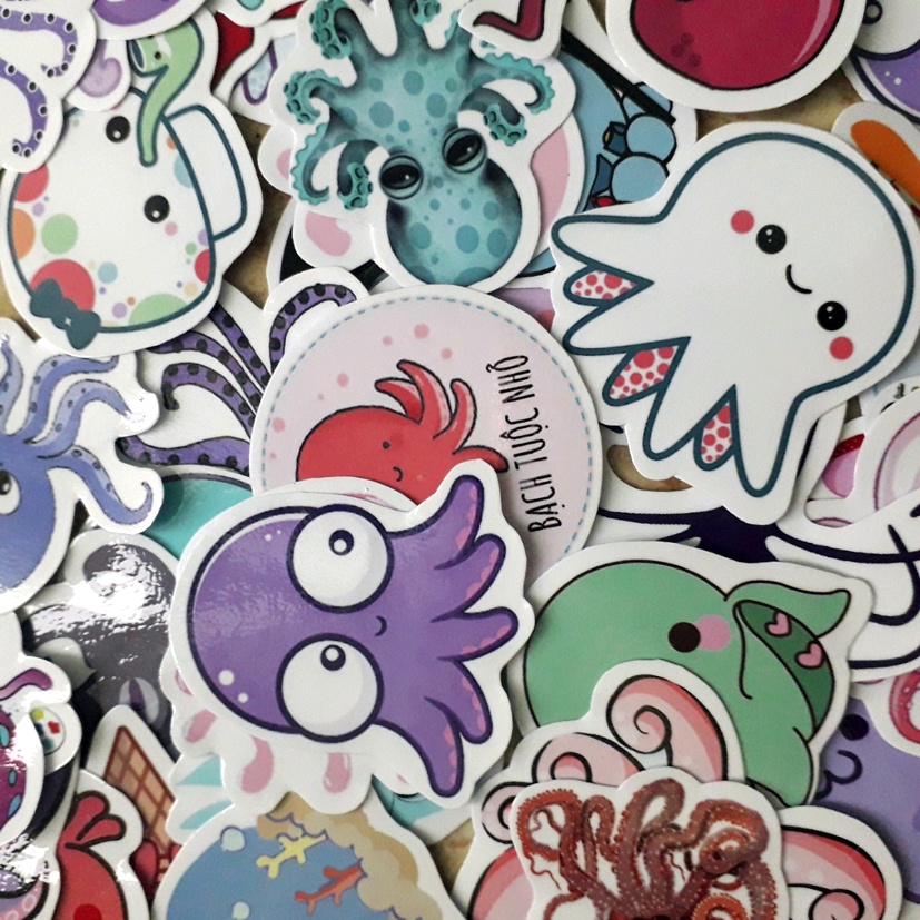 STicker hình dán bạch tuộc họa tiết trang trí sổ tay, điện thoại ...