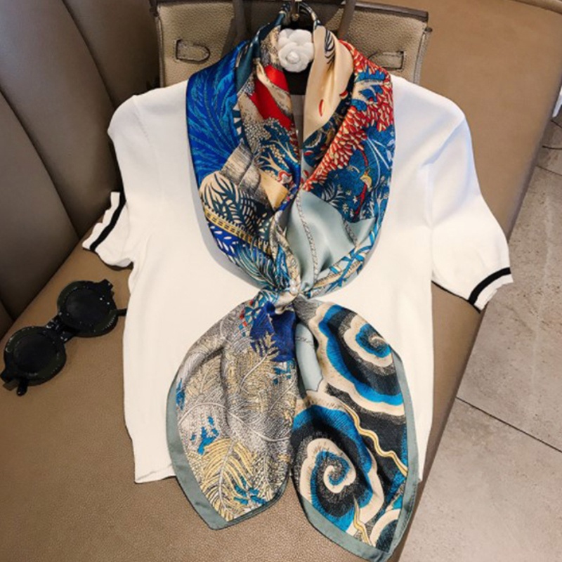 XIXI Khăn choàng cổ hình vuông 90x90cm bằng lụa satin in họa tiết thời trang sang trọng cho nữ