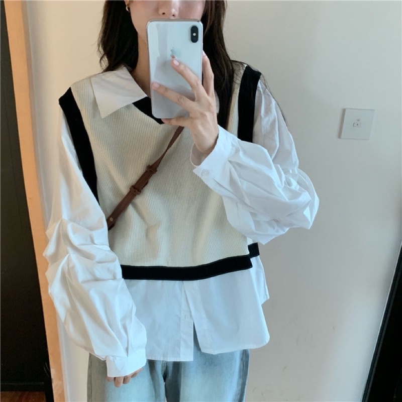 Áo sơmi liền gile ulzzang