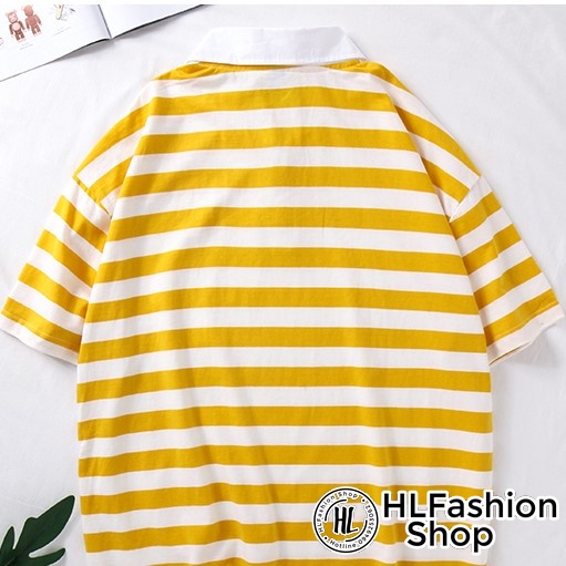 Áo polo thun cổ trụ cổ trụ màu vàng sọc ngang, áo thun size có cổ HLFashion