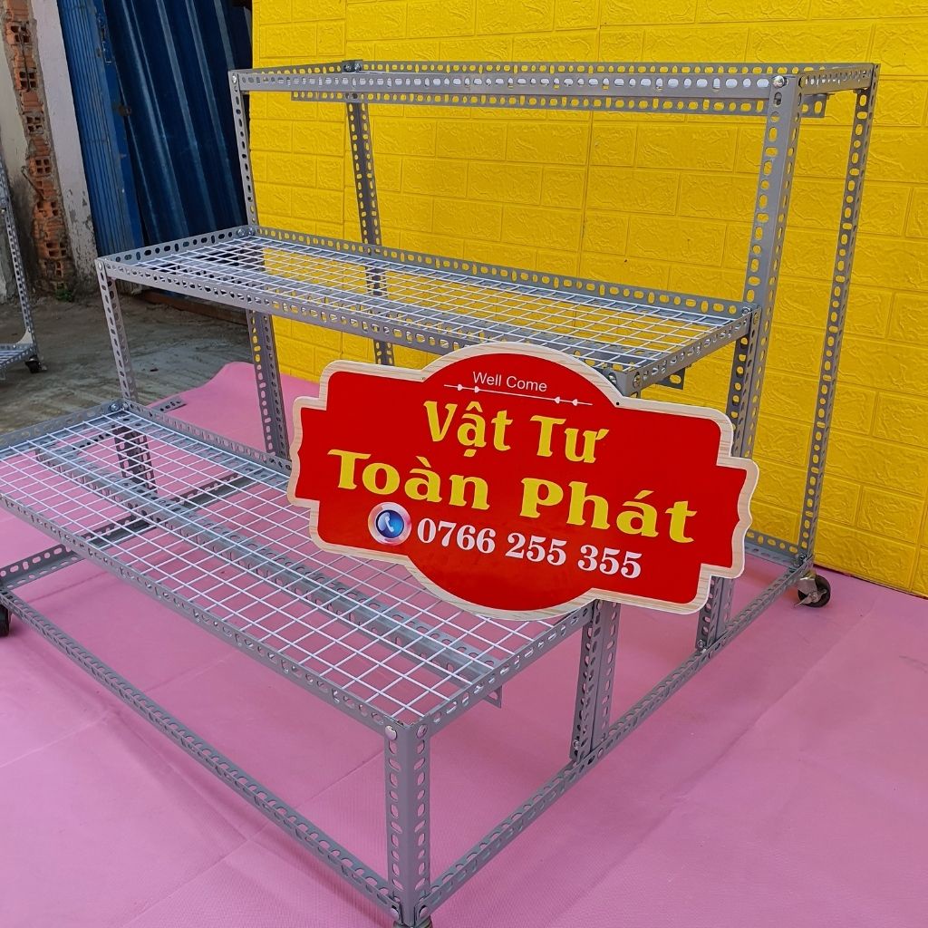 Kệ sắt V lỗ bậc thang 3 bậc khung V3x3cm gắn bánh xe  để cây và hàng hoá