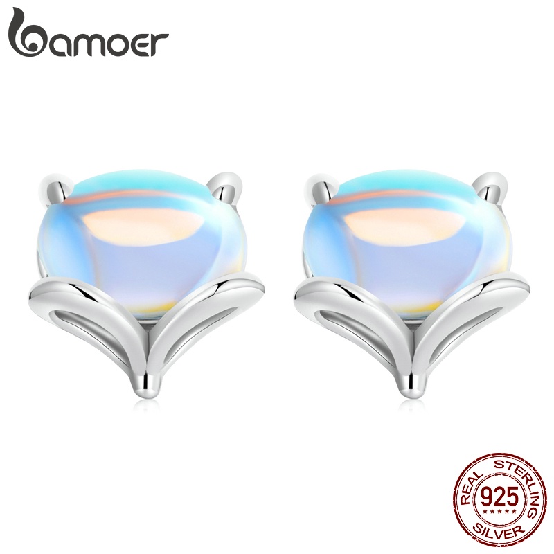 Bông tai Bạc 925 BAMOER SCE1386 hình con cáo đính đá mặt trăng thời trang cho nữ
