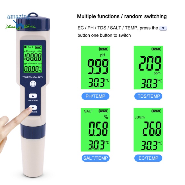 Thiết Bị Kiểm Tra Chất Lượng Nước Bể bơi Tds/ec/ph/ph/ Độ Cao 5 Trong 1 Chuyên Dụng