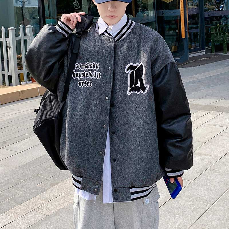 Áo khoác bóng chày phối da phong cách Nhật Bản thời trang cao cấp cho nam