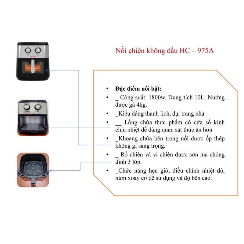 Nồi chiên không dầu Hichiko -HC974-10 lít- chính hãng
