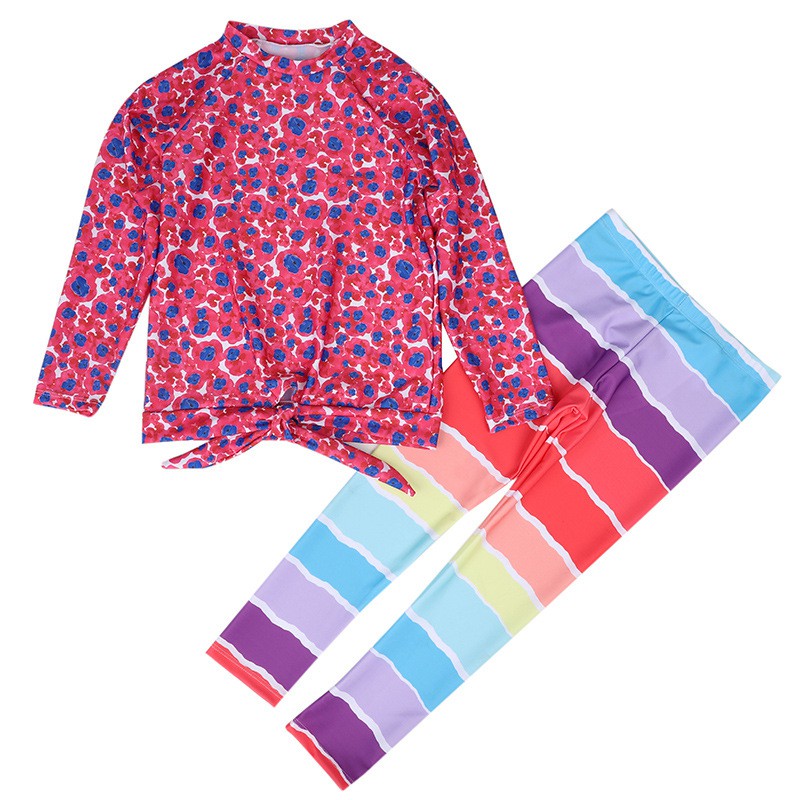Bộ đồ bơi 2 món áo dài tay in hoa + quần cho bé gái 2-12 tuổi