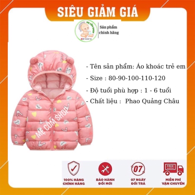 Áo khoác trẻ em,áo khoác cho bé ,áo phao siêu nhẹ lông cừu có mũ tai gấu nhập Quảng Châu đủ size 80-120