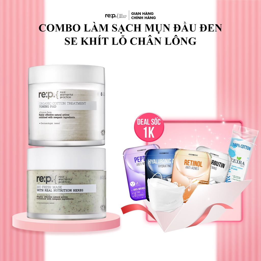 Bộ Sản Phẩm Làm Sạch Mụn Đầu Đen Và Se Khít Lỗ Chân Lông Re:p (01 x Pad Tẩy Da Chết + 01 x Mặt nạ Đất Sét Hương Thảo)