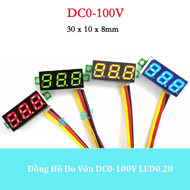 Đồng Hồ Đo Vôn DC0-100V LED0.28 Xanh Dương