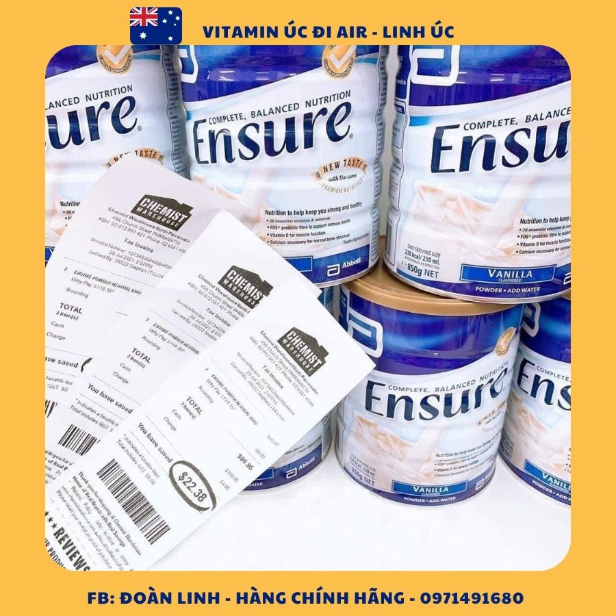 Sữa ENSURE Úc hộp 850g, Hàng chuẩn Úc Đi Air, Sữa Bột Ensure 850gr hàng Úc