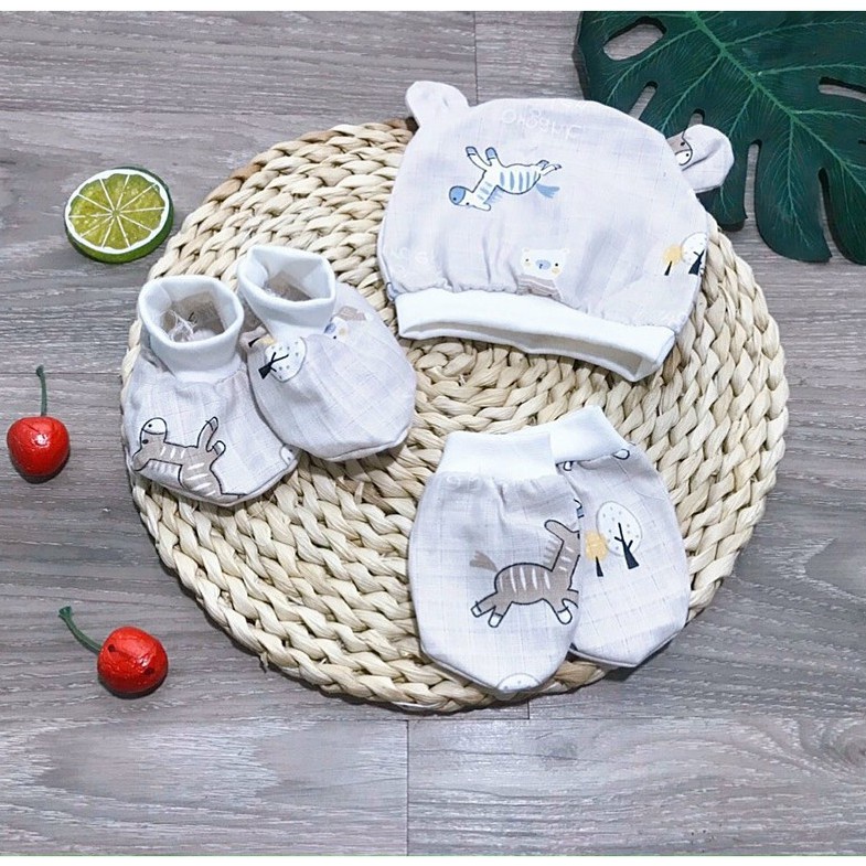 Combo mũ, bao tay, vớ xô siêu mềm mát cho bé