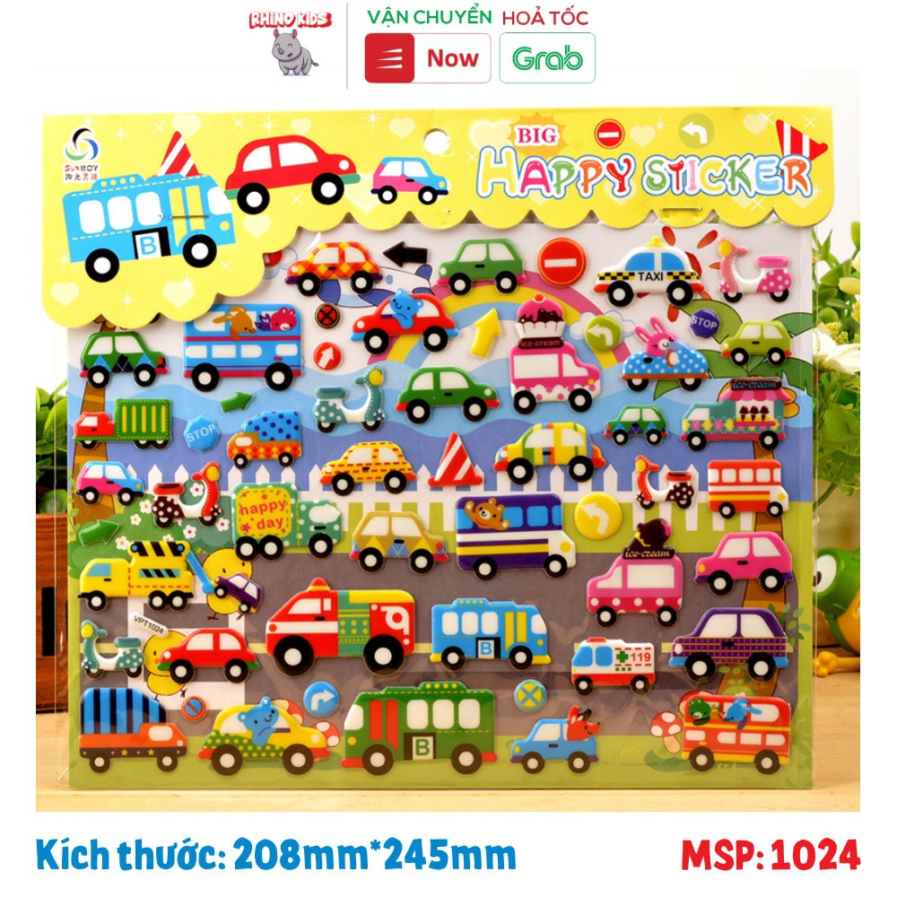 Sticker 3D chống thấm xe ô tô BIG SIZE dán cho bé đồ chơi dán giải trí học thêm về phương tiện giao thông