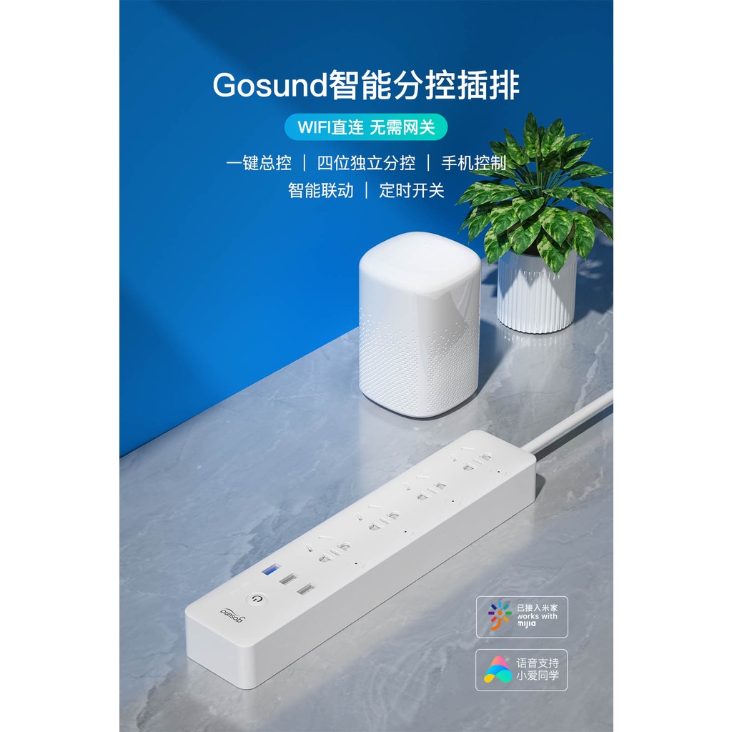 Ổ cắm thông minh GOSUND CP5, điều khiển từ xa từng ổ qua Mi Home, cổng USB sạc nhanh 18W QC3.0