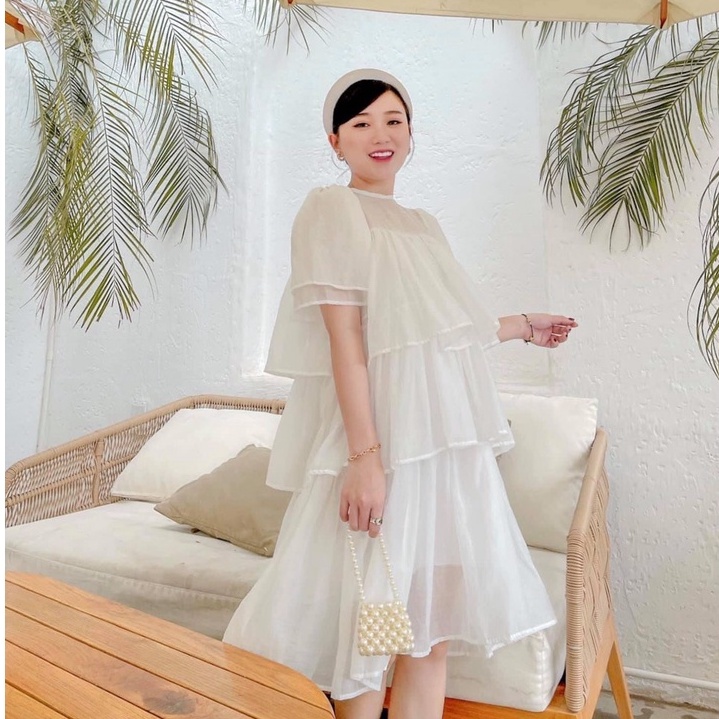 Váy nữ babydoll bánh bèo cổ tròn tay phồng nhiều tầng Shinosha V0025 | BigBuy360 - bigbuy360.vn
