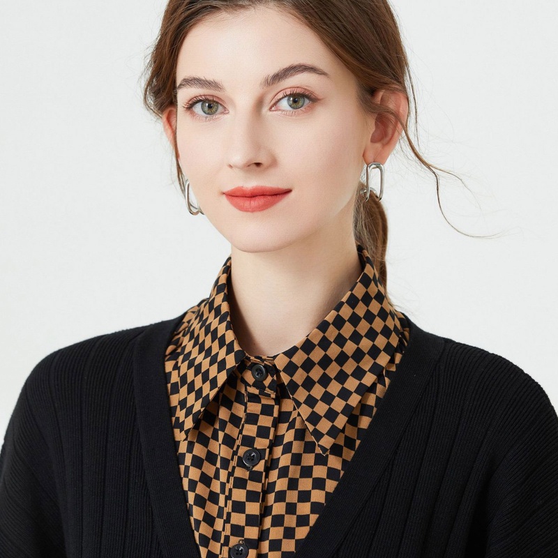 Áo Sơ Mi Giả Cổ Bẻ In Họa Tiết Kẻ Sọc Có Thể Tháo Rời Thời Trang Cho Nữ