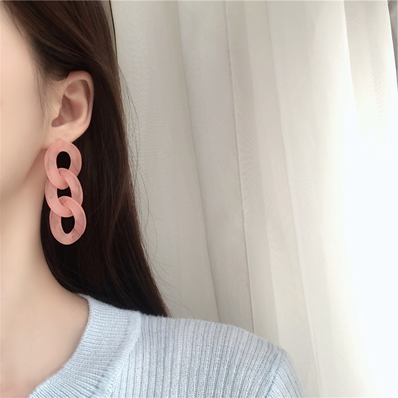 Ifyou Korean Fashion Luminous Chain Earrings Ins Transparent Jelly Color Resin Stud Earring Women Jewelry Accessories