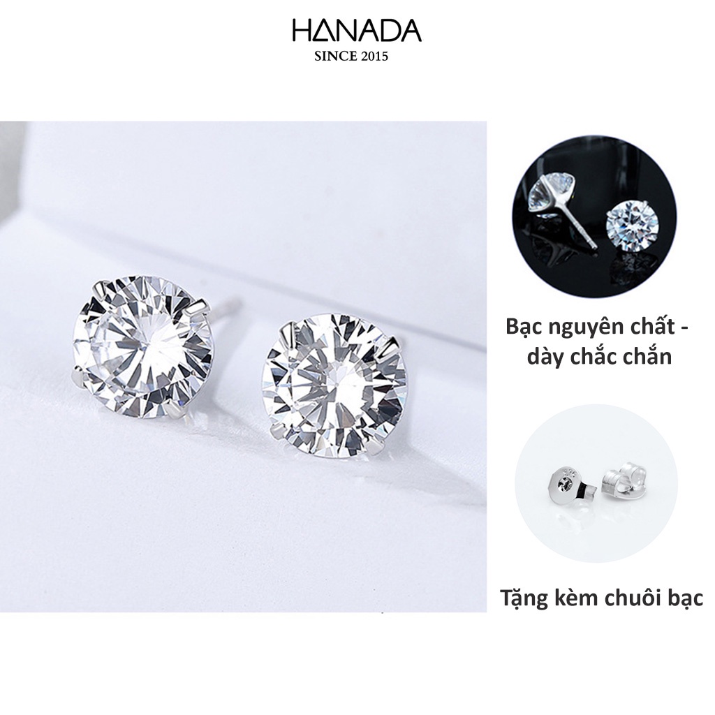 Bông Tai Bạc Ta Nguyên Chất Đá Ziconia 5A Đủ Size Hanada