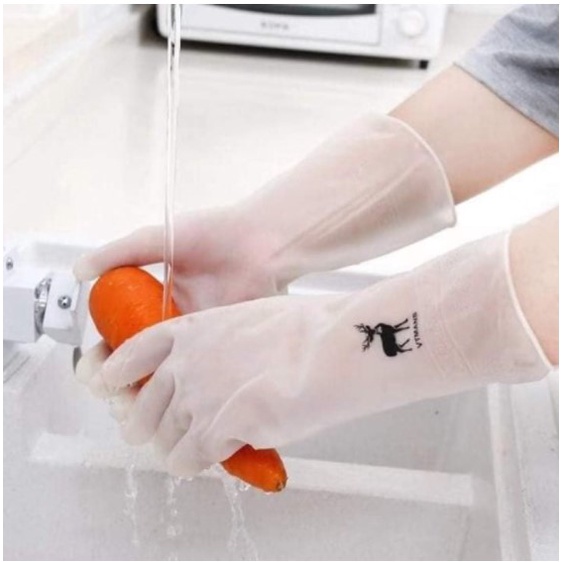 ĐÔI BAO TAY RỬA CHÉN BẰNG CAO SU SILLICON HÌNH HƯƠU SIÊU DAI TRONG SUỐT KHÔNG MÙI BIBI 63