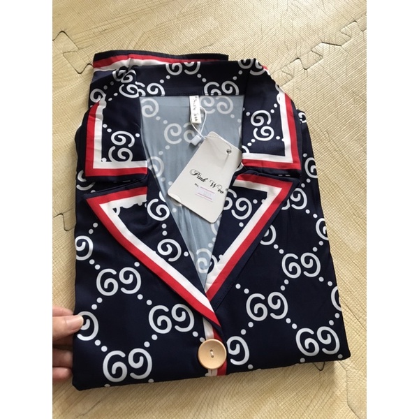 Pijama tay ngắn quần đùi G.u.c.i lụa satin cao cấp quảng châu 2