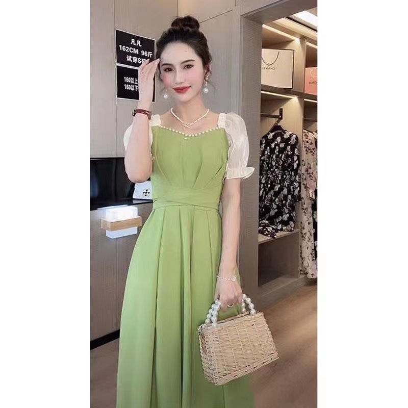 Đầm PERTY dài tay phồng cổ vuông phong cách Hàn Quốc thời trang cho nữ