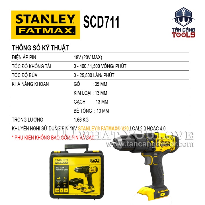 Máy Khoan Động Lực Dùng Pin 20V Stanley FatMax SCD711D2K-B1