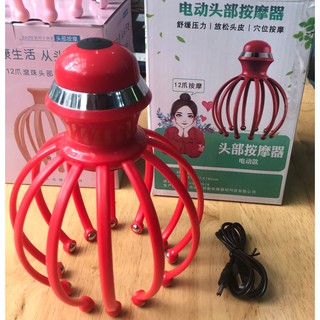 Dụng Cụ Massage Đầu Thư Giãn - Mũ mát xa đầu hình bạch tuộc 10 móng vuốt gắn Bi thép từ tính