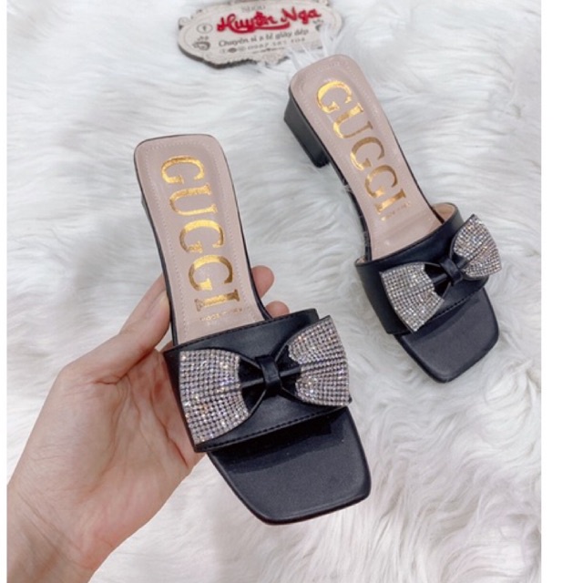 dép cao gót cao 4phân 2 kiểu hoa gắn đá