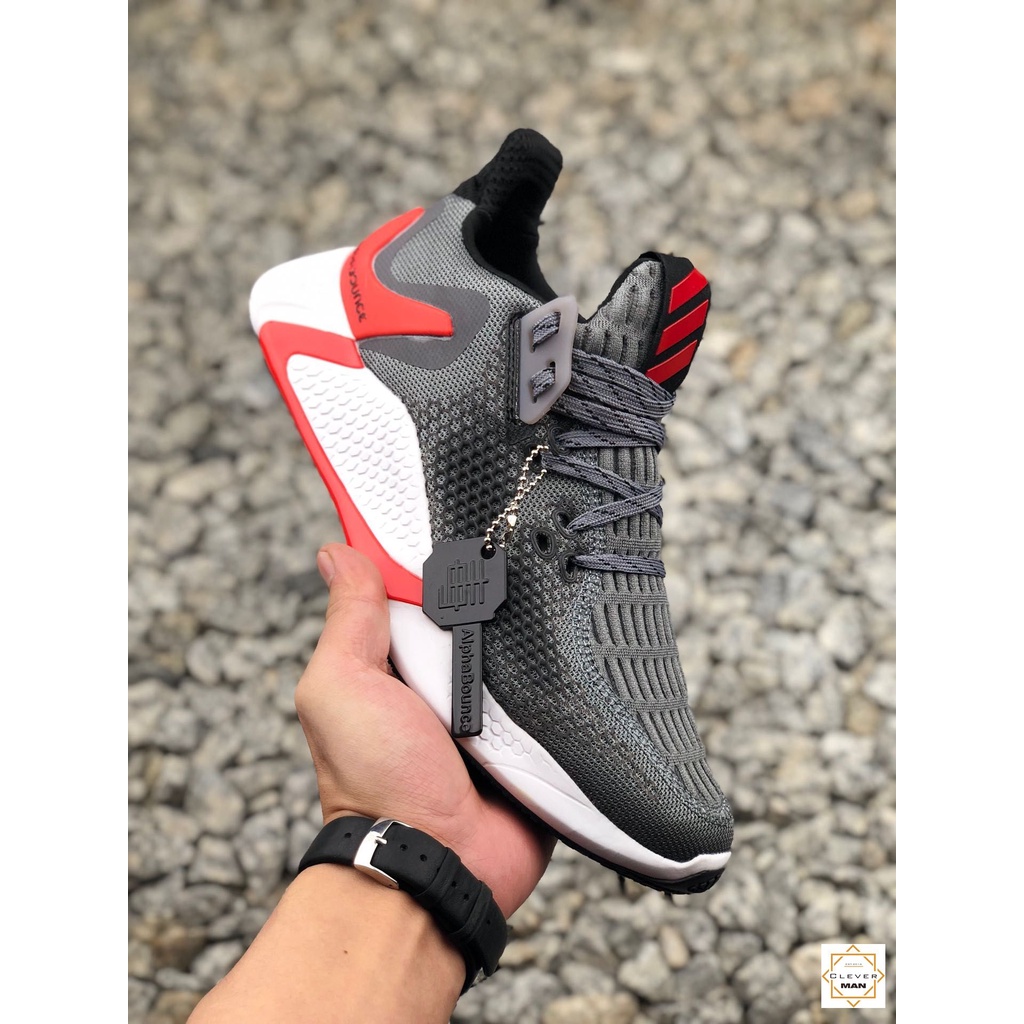 Giày thể thao sneaker nam nữ ALPHABOUNCE INSTINCT M 2020 xám gót đỏ