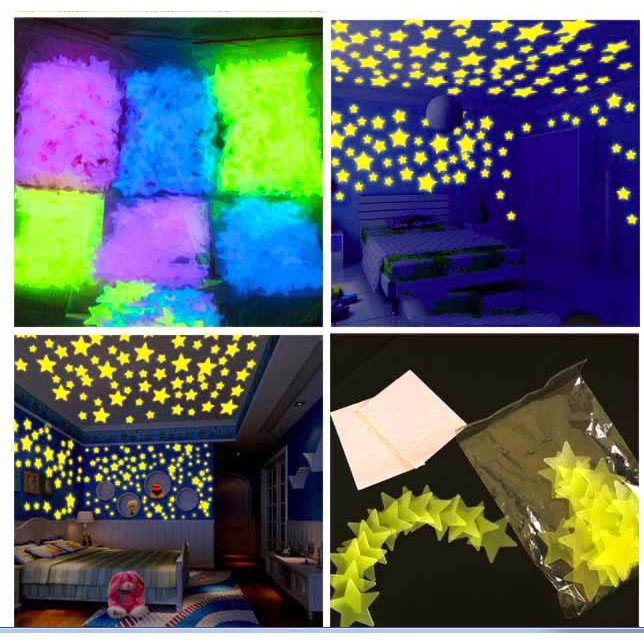 🌟🌟🌟 Ngôi sao dạ quang Gói 100 cái ngôi sao phát sáng dán tường trang trí phòng ngủ 💕FREESHIP💕