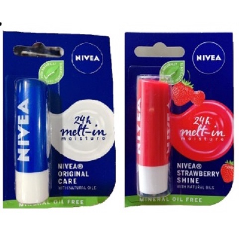Nivea Son Dưỡng 4.8g Xanh Không Màu Dưỡng Ẩm Chuyên Sâu, Đỏ Có Màu Hương Dâu