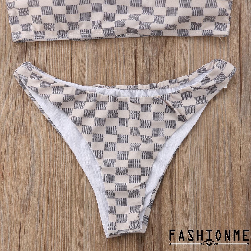 Bộ bikini nữ nâng ngực 2 mảnh gợi cảm hoạ tiết ca-rô chất liệu Polyester | BigBuy360 - bigbuy360.vn