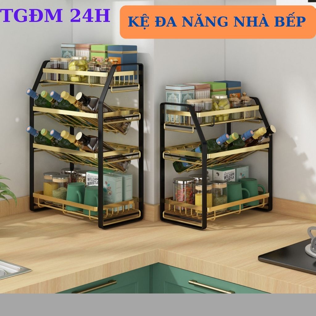 Kệ nhà bếp, Kệ gia vị nhà bếp 3,4 tầng 1 ngăn chéo Thép Carbon sơn tĩnh điện chắc chắn bền đẹp hàng cao cấp