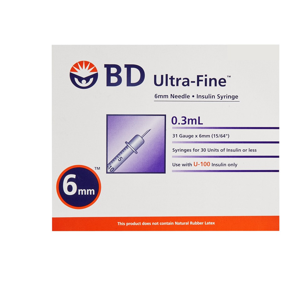 Bơm tiêm tiểu đường insulin BD Ultra-Fine™ 6mm, 0.3cc 31G 10 túi/hộp (10 cây/túi) Becton Dickinson