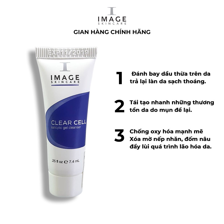 Sữa rửa mặt da dầu mụn dạng gel Image Skincare Clear Cell Salicylic Gel Cleanser 7.4ml - Mỹ Phẩm Mai Hân