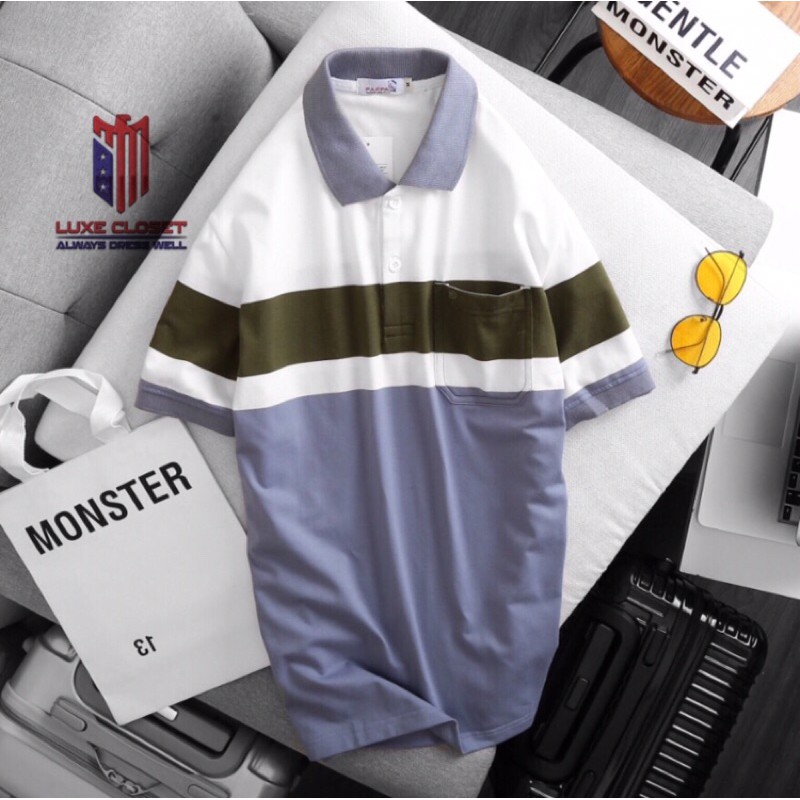 Áo thun nam Havis sọc ngang cao cấp Papa phối túi cực đẹp ASTD096