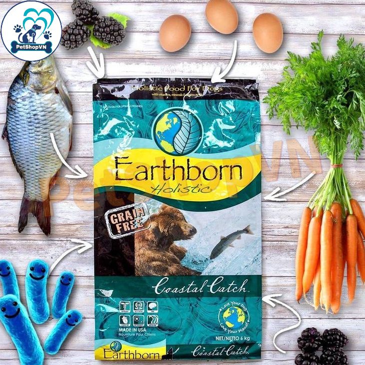 Bao 2.5Kg Thức Ăn Cho Chó Hạt EARTHBORN HOLISTIC COASTAL CATCH Vị Cá Trắng, Cá Hồi & Cá Trích