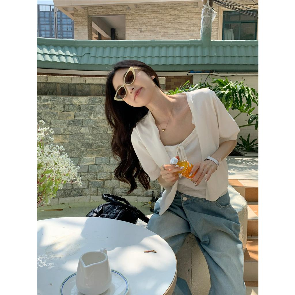 Bộ Áo Khoác Cardigan Dệt Kim Mỏng + Áo Sát Nách Thời Trang Mùa Hè 6375