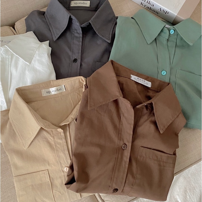 Áo sơmi trơn chất thô mềm dáng unisex hàng chuẩn l1