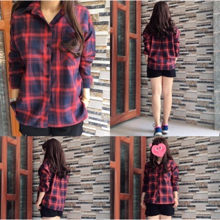 Áo sơ mi oversize caro đỏ