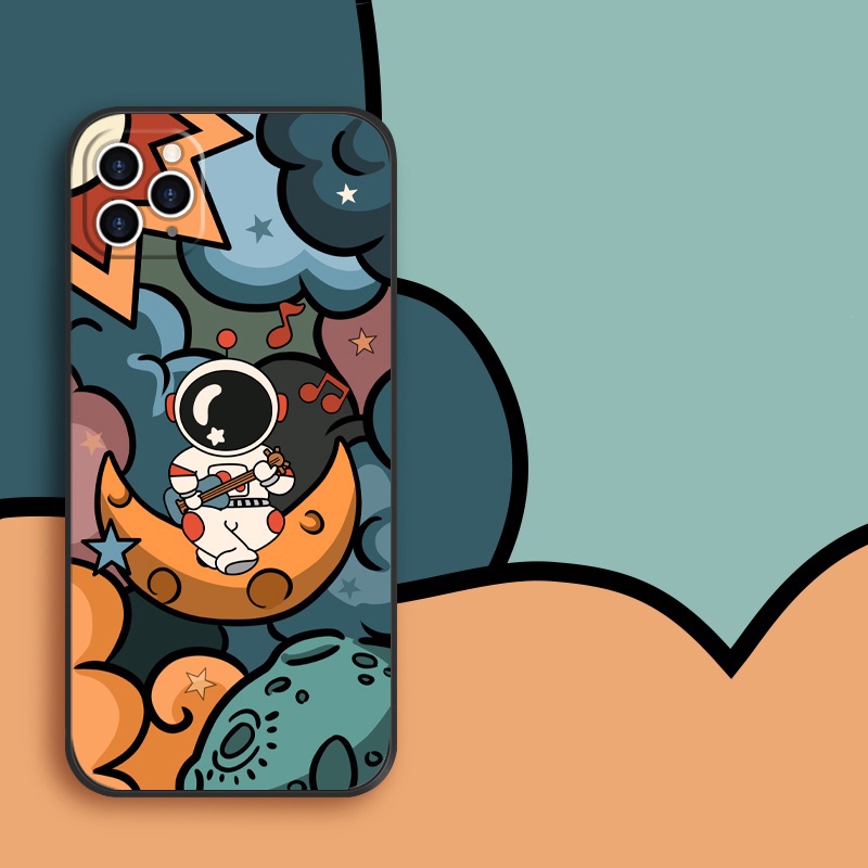 Ốp Điện Thoại Silicon Mềm Hình Phi Hành Gia Graffiti Gắn Dây Đeo Cho iPhone 14 13 12 11 Pro Max XS Max XR X 8 7 Plus