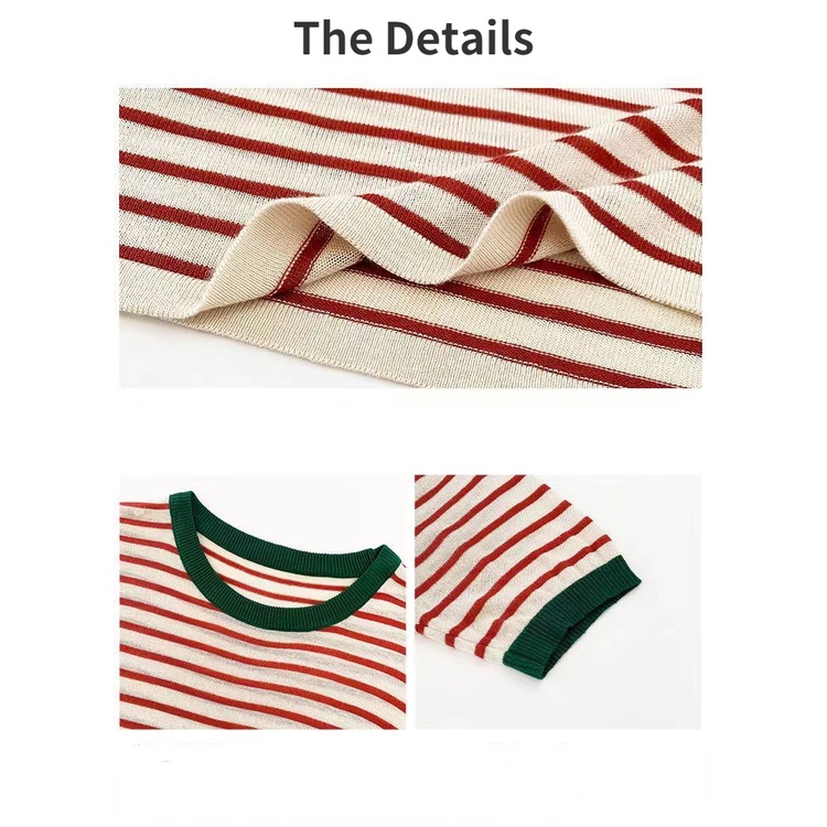 Áo Thun Dệt Kim Ngắn Tay Dáng Rộng Họa Tiết Kẻ Sọc Thời Trang Mùa Hè Mới Cho Nữ