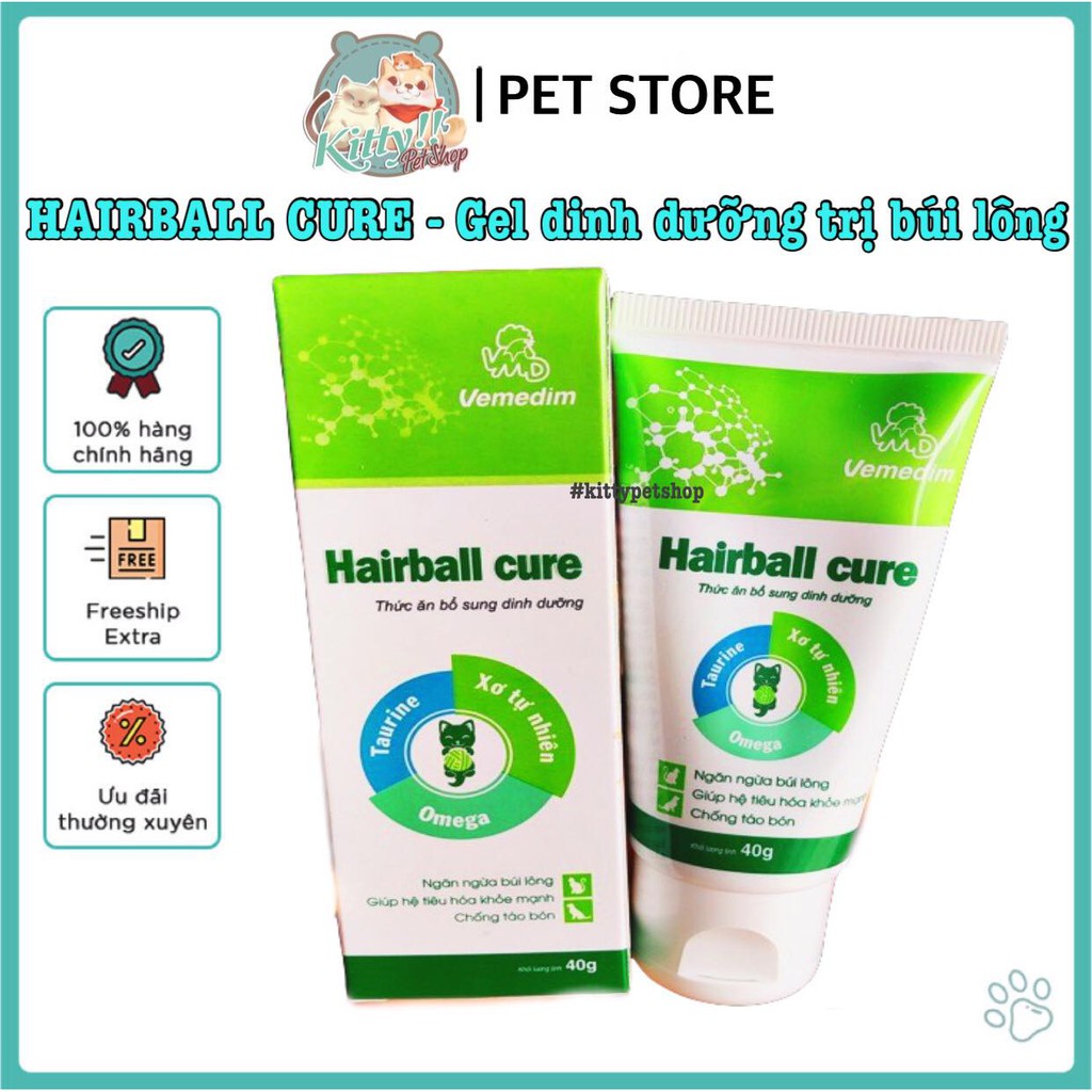 Hairball cure - Gel dinh dưỡng tiêu búi lông trong dạ dày và ruột cho mèo (VMD) - Tuýp 40g - Vemedim - Kitty Pet Shop