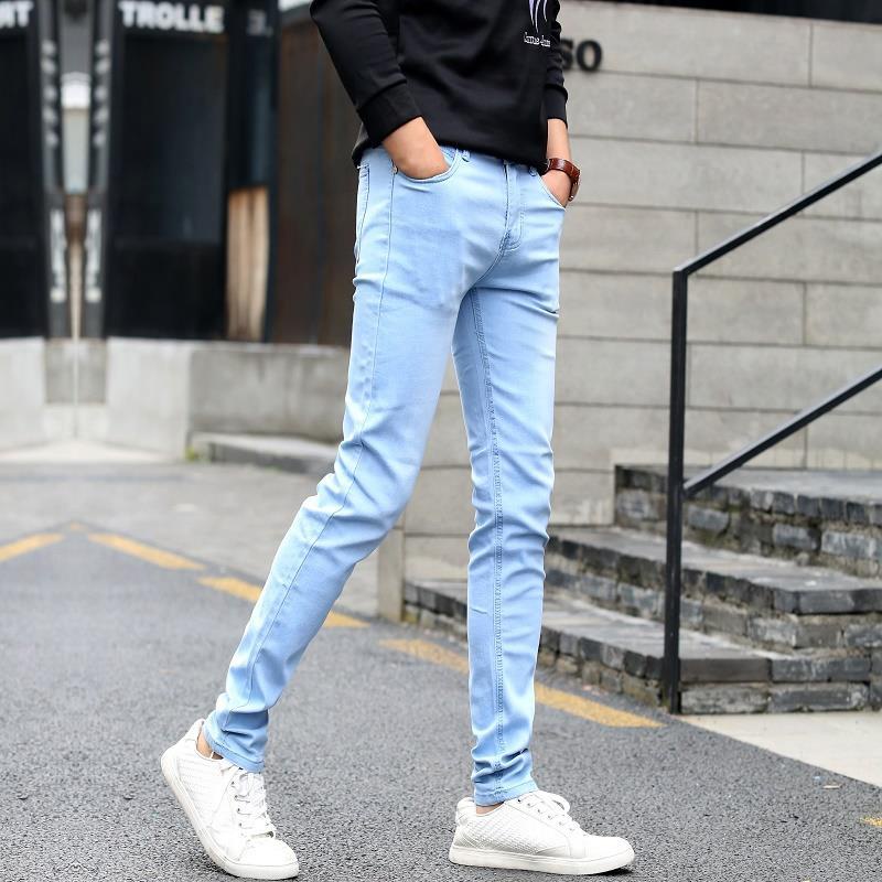 Seluar Quần Jeans Ôm Dáng Màu Xanh Da Trời Nhạt Hàn Quốc Sáng Bóng Giá Rẻ Cho Nam
