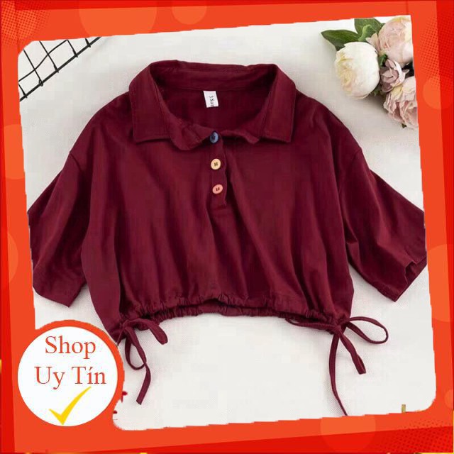 Áo Thun Có Cổ Form Croptop Phối Rút Eo Kèm Thắc Nơ Hai Bên Mẫu Mới Cực Cá Tính TTS0674