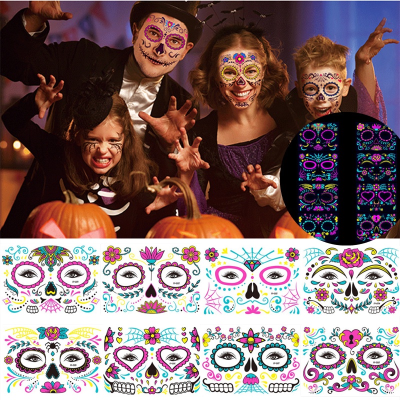 1 Tấm Hình Xăm Dán Chống Tia UV Phát Quang Họa Tiết Halloween