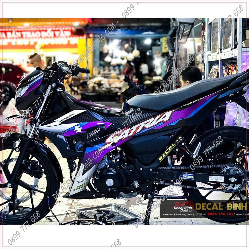 Decal Xe Máy - Tem Trùm Satria, Raider Tím Bạc Candy Cao Cấp Siêu Ngầu Siêu Đẹp