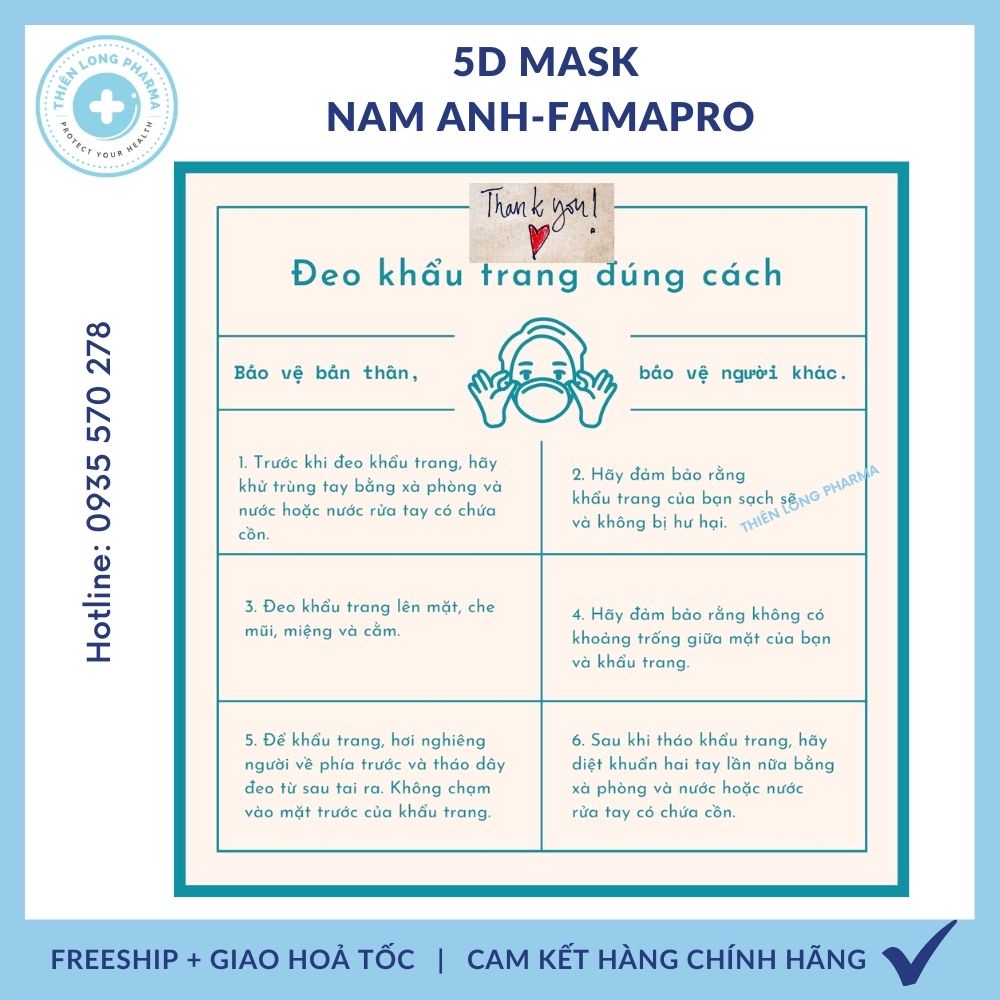 [Hộp 10 cái] Khẩu trang 5D mask FAMAPRO quai thun khẩu trang y tế kháng khuẩn dày 3 lớp vải không dệt