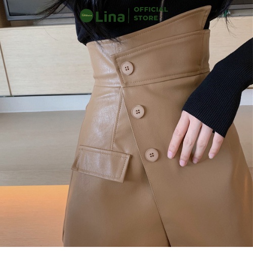 Chân Váy Da Chữ A Lưng Cao Công Sở Đẹp LINASTORE 007