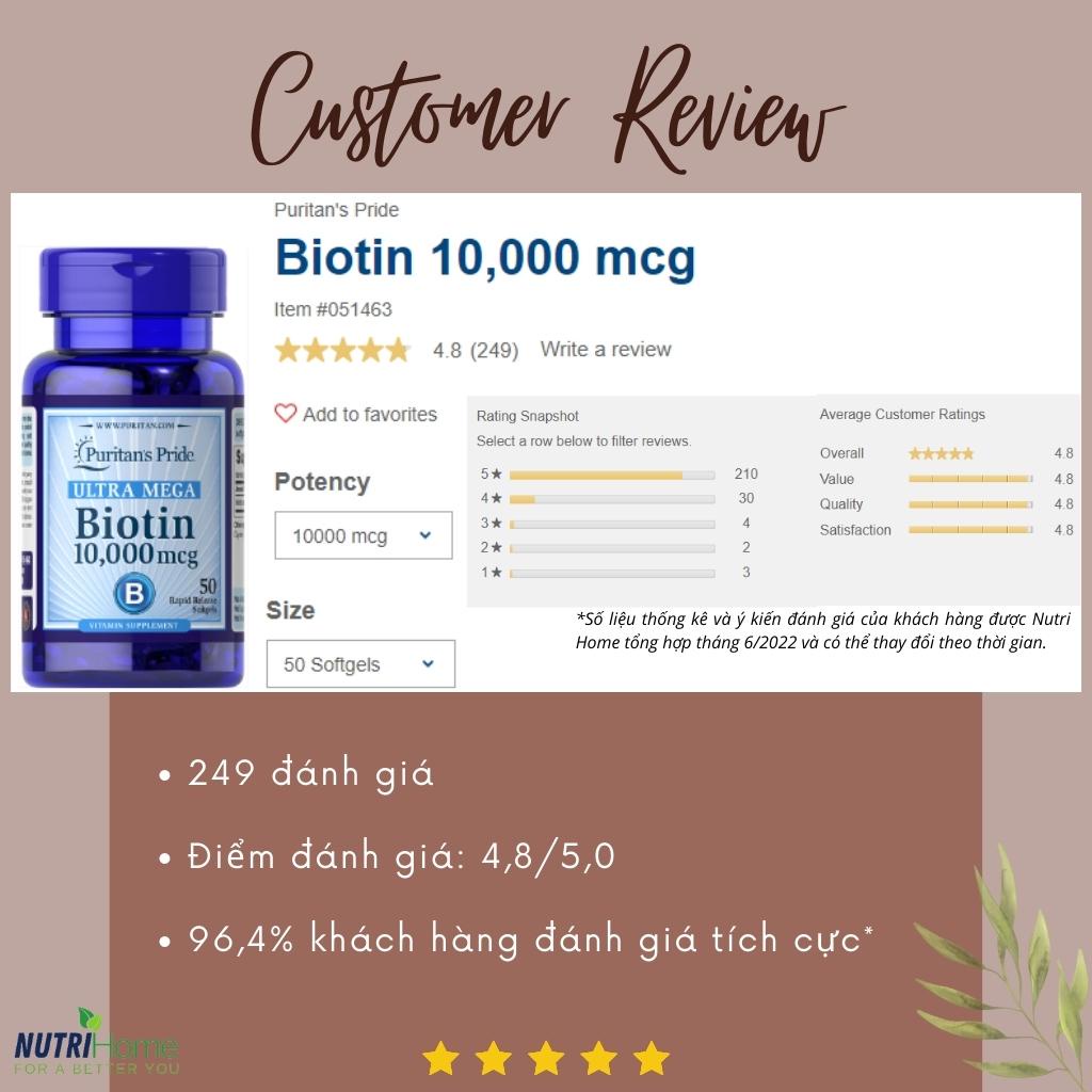 Viên uống kiềm dầu, giảm rụng tóc Biotin 10000 mcg Puritan’s Pride kiềm dầu cho da (Nutri Home) (50 viên)