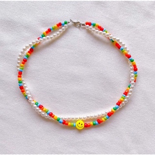 Vòng cổ chocker hạt cườm và hạt giả trai handmade hình mặt cười